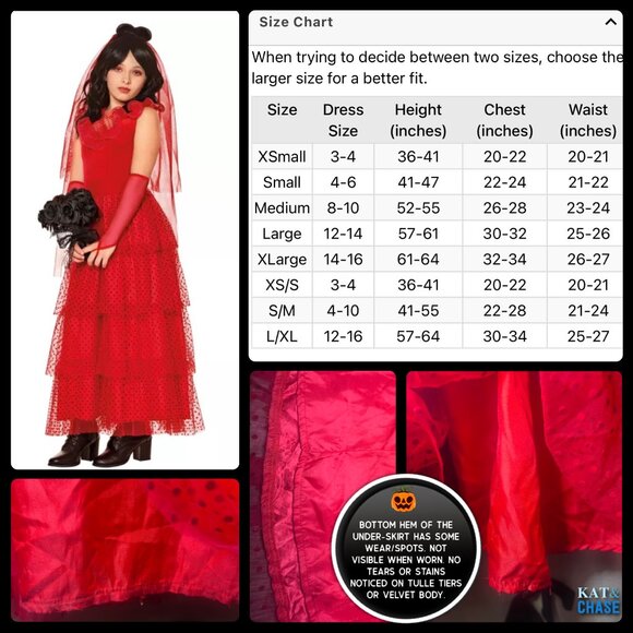 Spirit Halloween Beetlejuice Bride Lydia Deetz Dress Youth L 12-14 Kids Costume - Picture 3 of 12